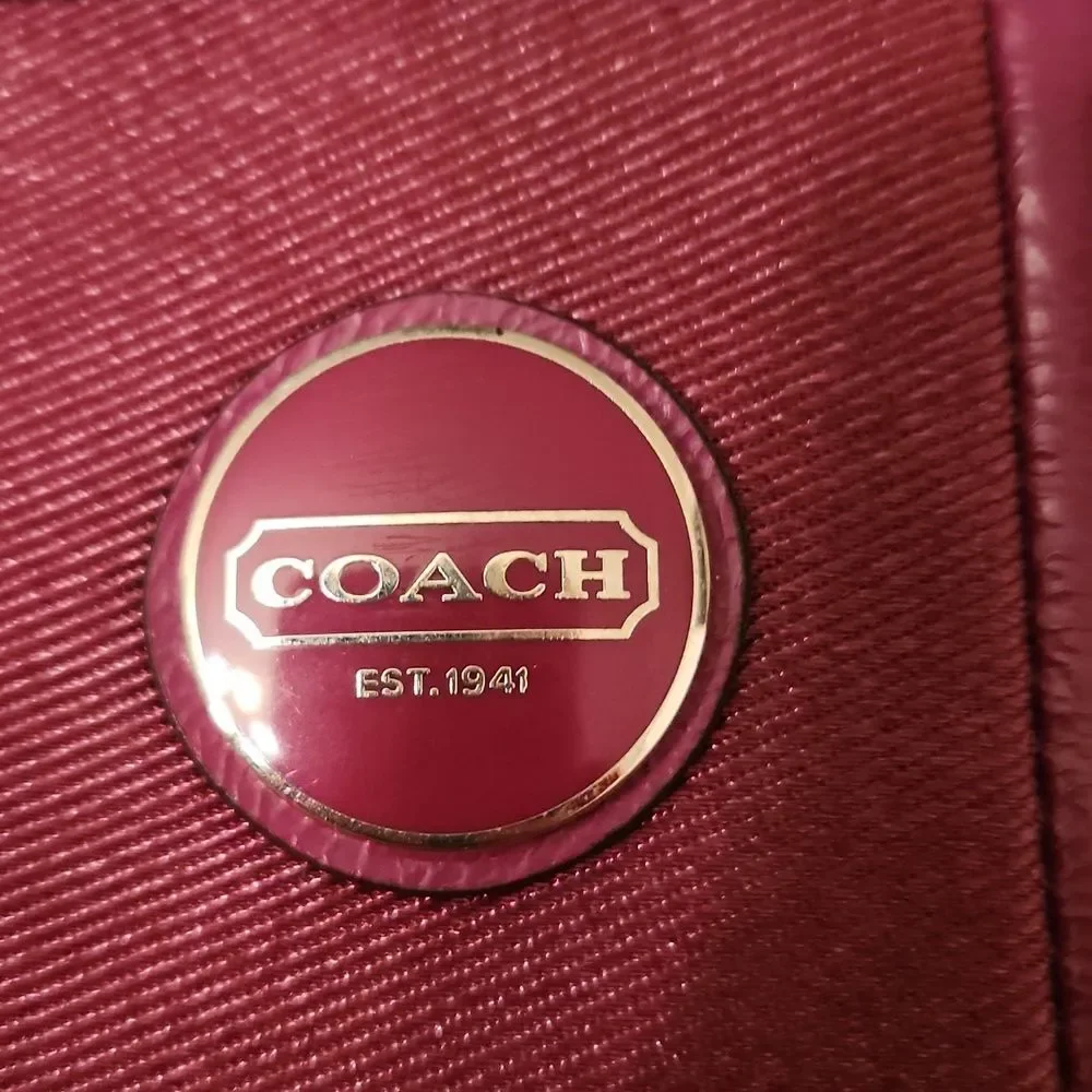 Coach Signature Stripe Crossbody Bag Fuschia Purple & Brown